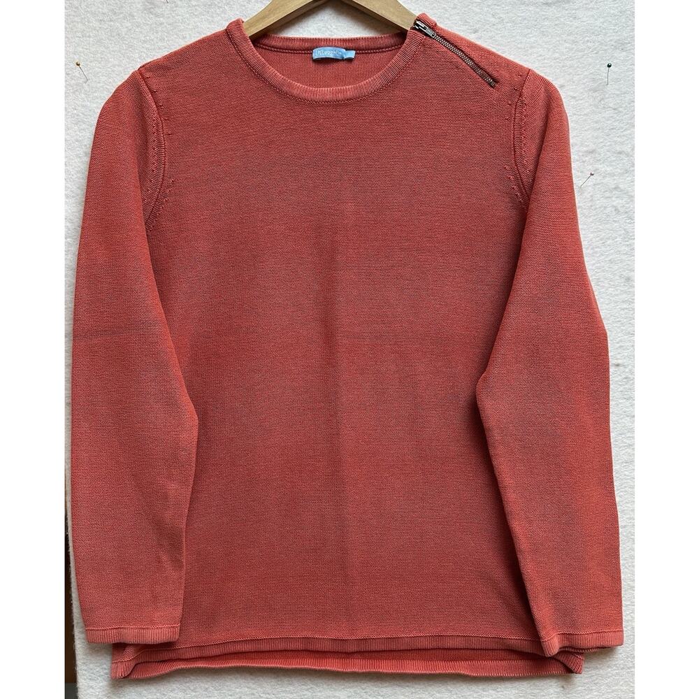 McLaughlin Women’s Knit Coral/Red Crewneck Long Sleeve Shoulder Zip Sweater M